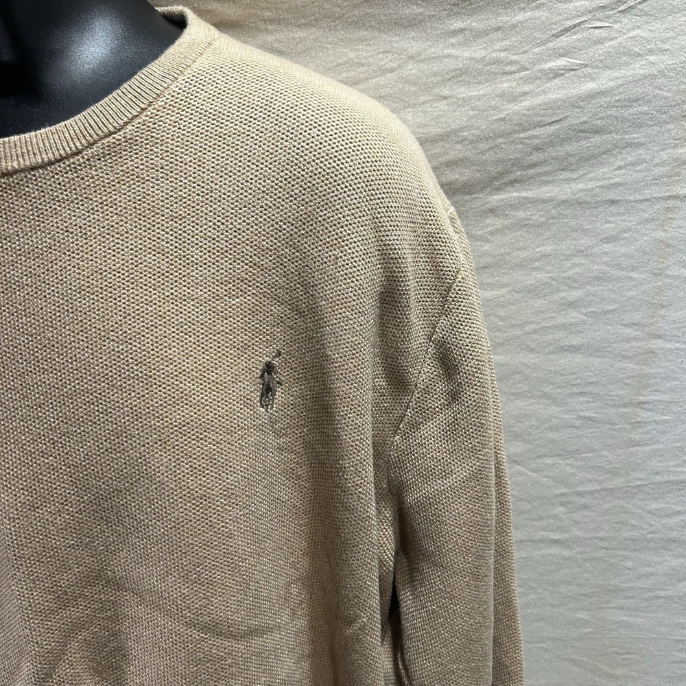 Polo Ralph Lauren Sweater Mens XXL Beige Pima Cotton Crewneck Knit Pullover